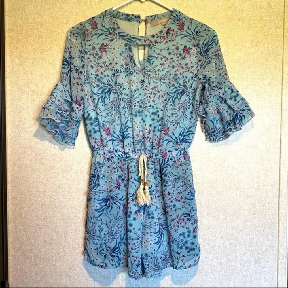 Smukke Girls Floral Ruffle Sleeve Romper Blue Size 12